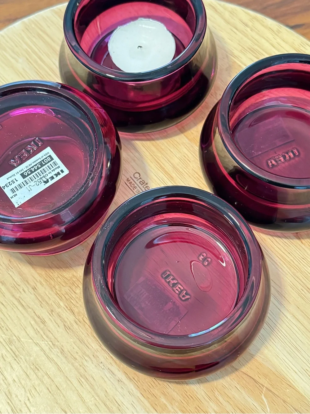Vintage Ikea Maroon Glass Candle Holders, Set of 2